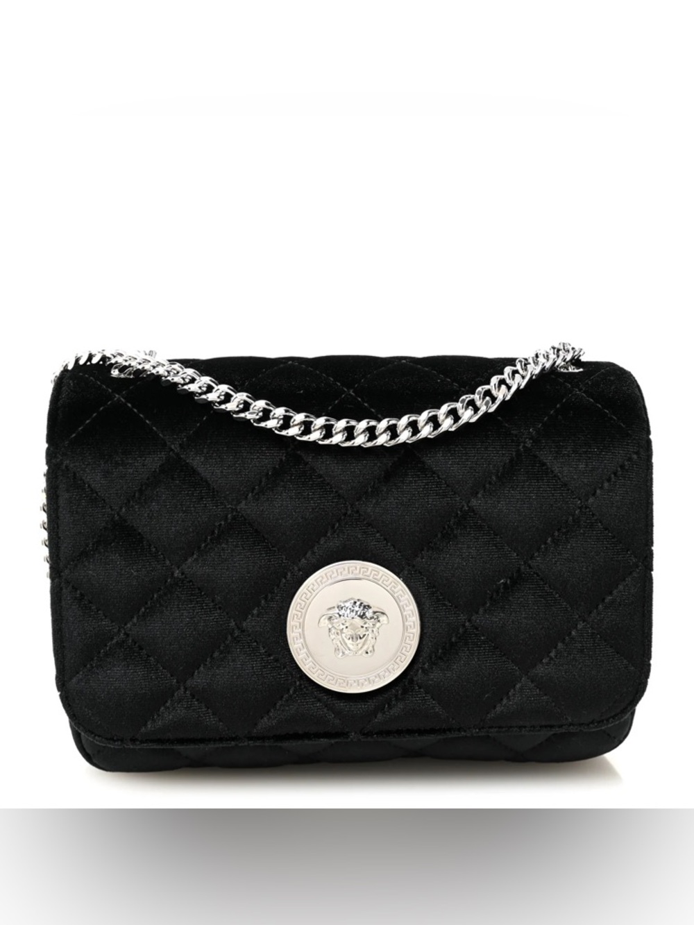 Versace Velvet Quilted Medusa Chain Crossbody Black small